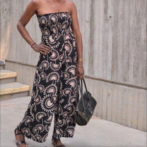 STARING AT STARS Smocked Strapless Floral Jumpsuit